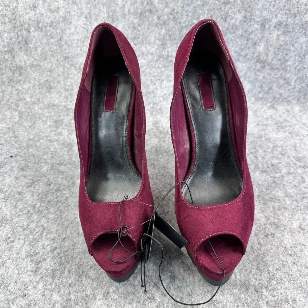 Forever 21 Womens Size 8.5 Heels Wine Faux Suede Peep Toe Platform Stilleto New